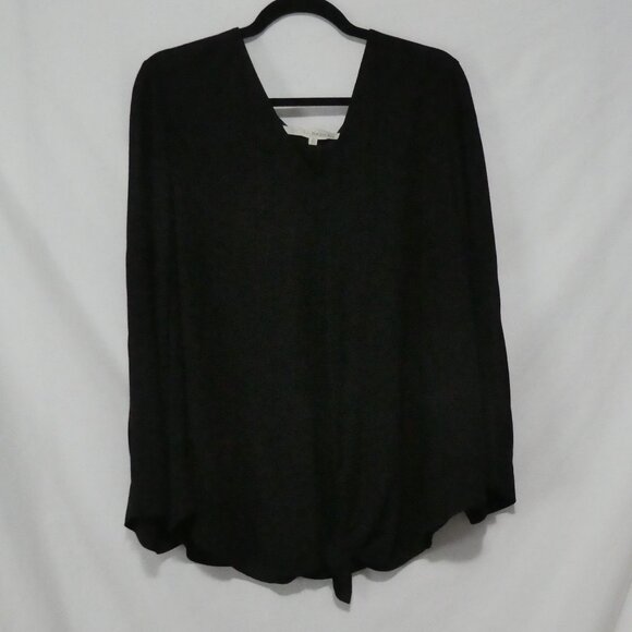RACHEL - RACHEL ROY | 2X | Elegant Sheer Black V-Neck Blouse | Twist Knot Front - Picture 1 of 13